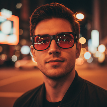 Young Man Wearing Red Light Blocking Glasses